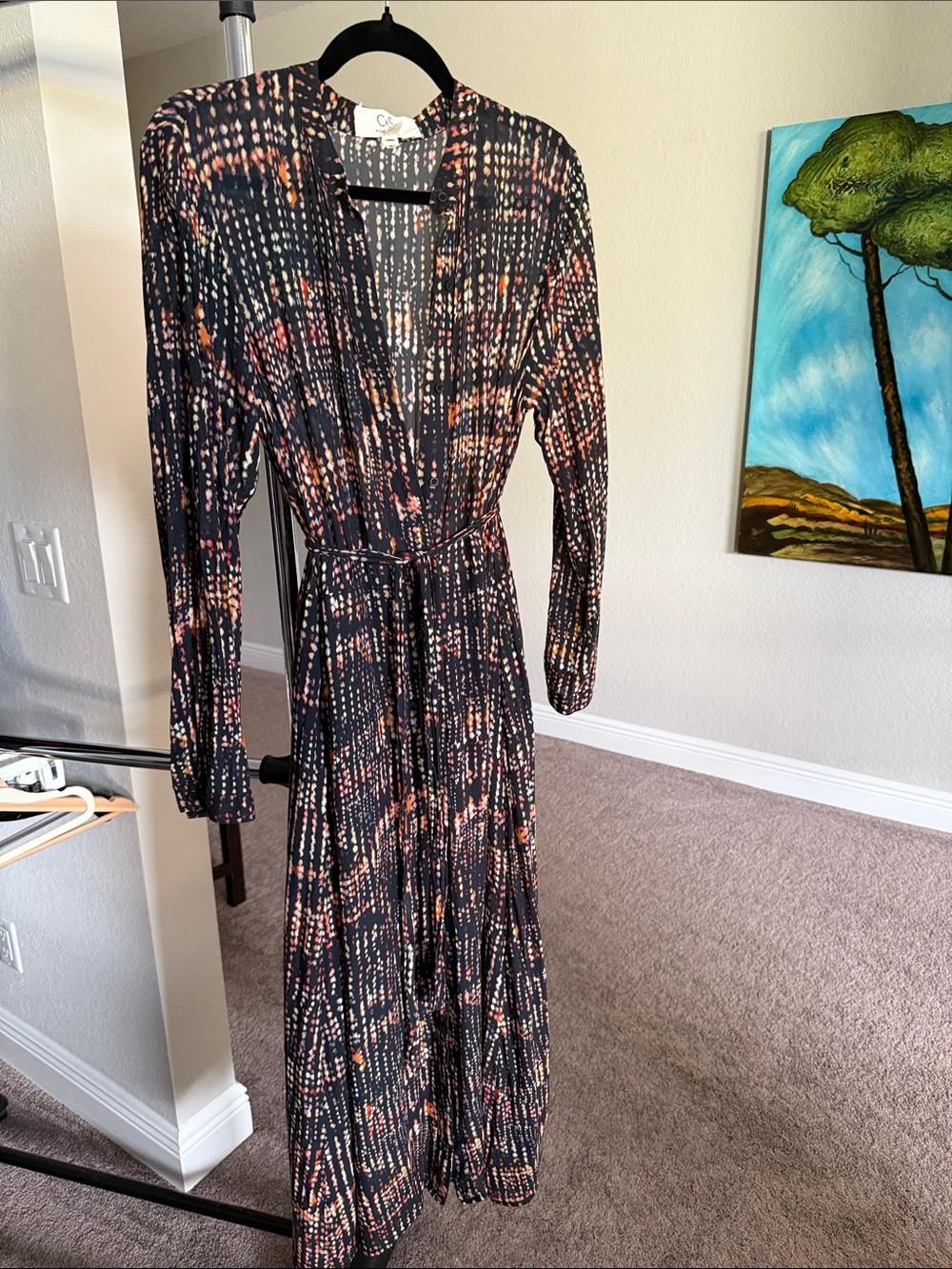 cloth & stone Black Multi-Color Long Sleeve Shirt Dress